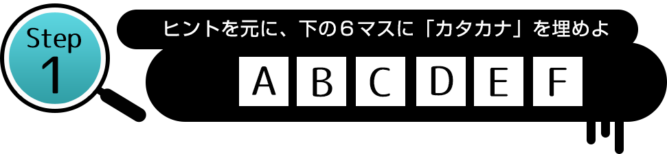 Step1:ヒントを元に、下のマスに「カタカナ」を埋めよ